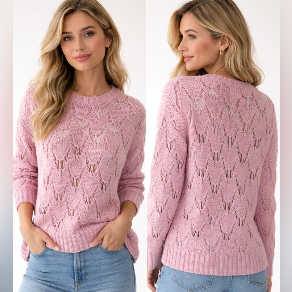 Red Valentino Pink Open-Knit Wool Blend Sweater Size M Made in Italy